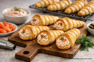 Blätterteig Cornets mit Lachscreme backen