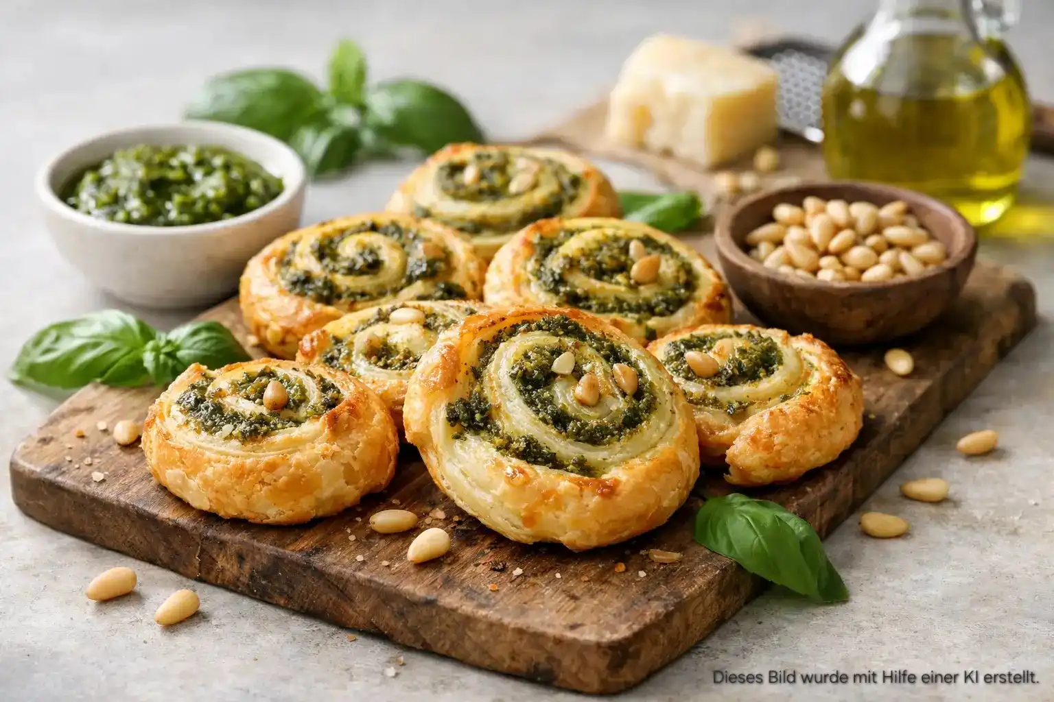 Blätterteig Schnecken mit Pesto backen