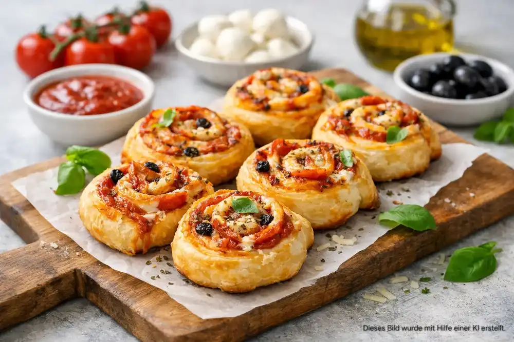 Blätterteig Pizza Schnecken einfach backen
