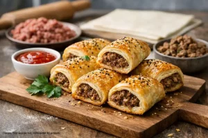 Blätterteig Rollen mit Hackfleisch backen