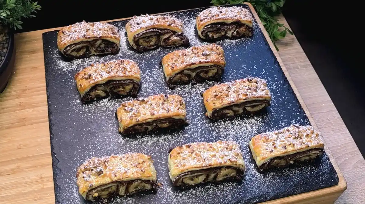 Bananen-Nutella-Taschen aus Blätterteig mit Haselnüssen