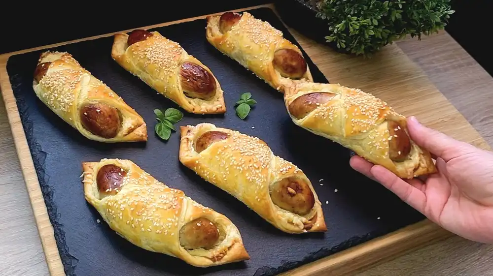 Blätterteig-Taschen mit Bratwurst und Käse