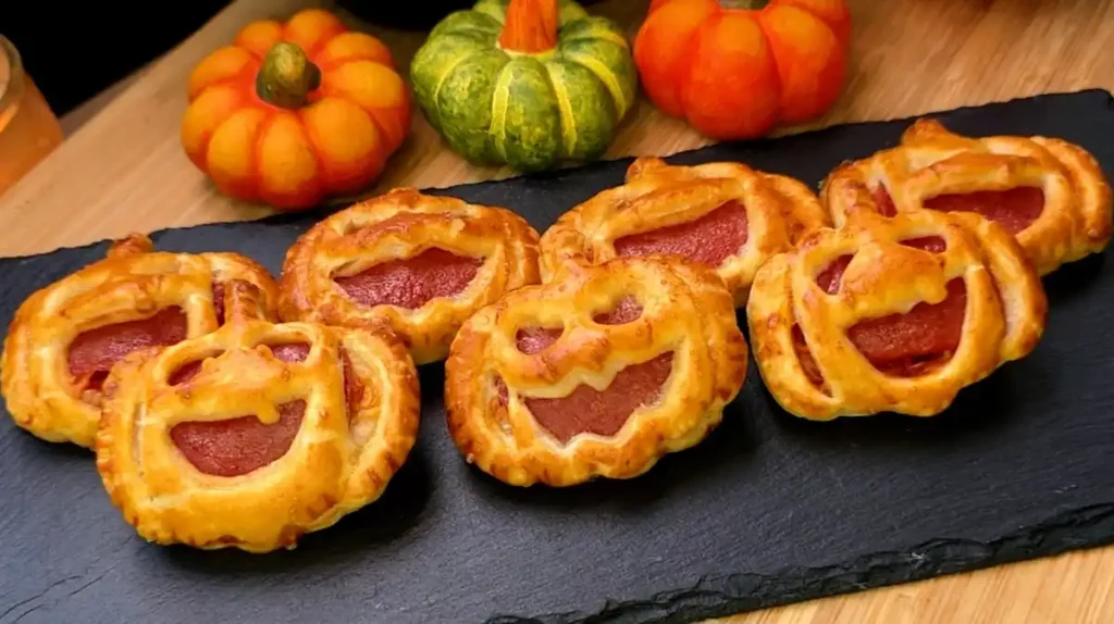 Halloween-Häppchen aus Blätterteig mit Salami und Käse