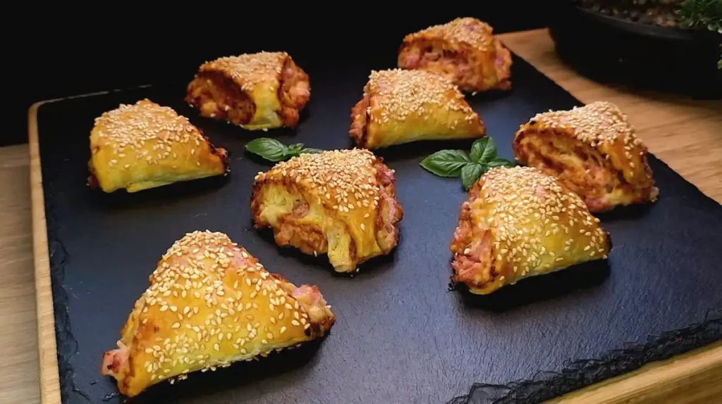 Blätterteig-Pizza-Dreiecke mit Schinken und Käse