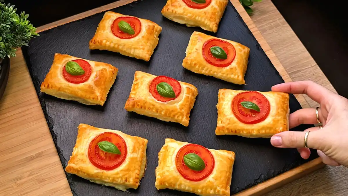 Schinken-Käse-Taschen aus Blätterteig mit Tomate