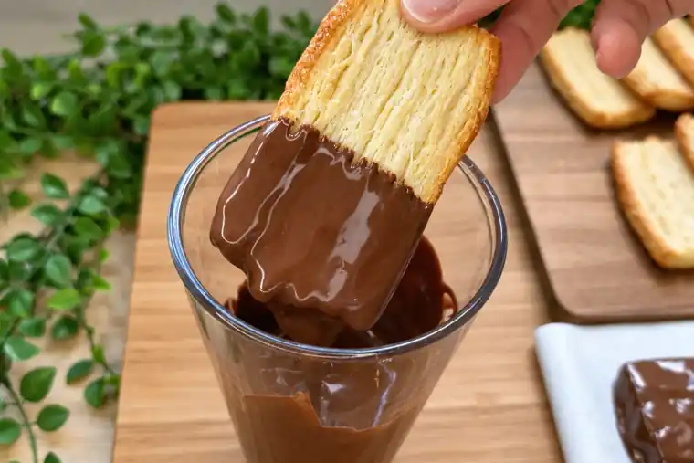 Nahaufnahme der Blätterteig-Plätzchen mit Schokolade und Haselnüssen