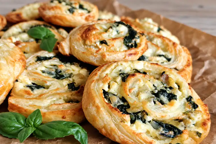 Spinat-Feta-Schnecken aus Blätterteig