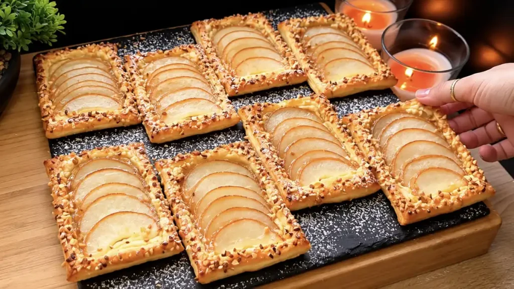 Mini-Kuchen aus Blätterteig mit Birnen und Haselnüssen