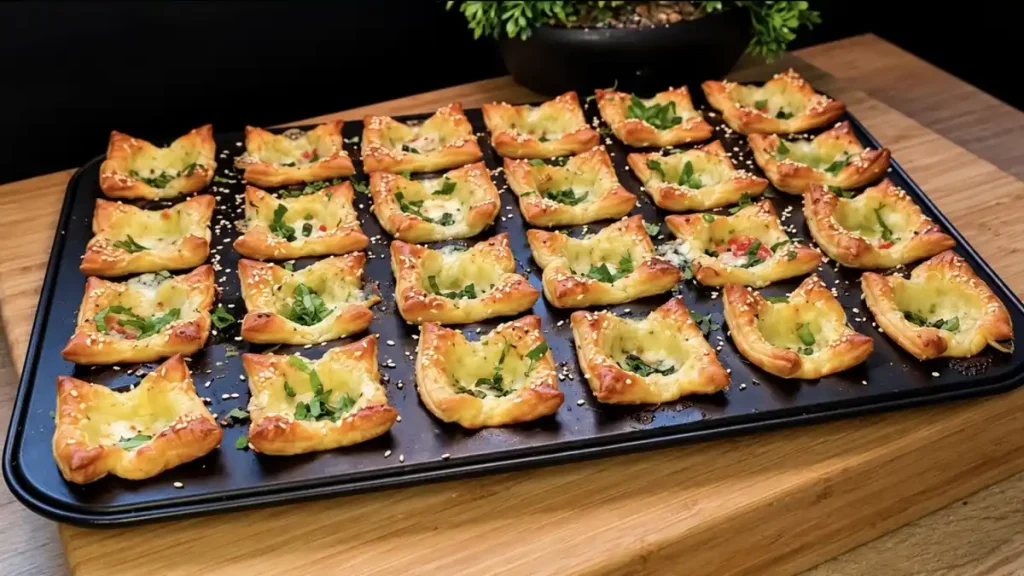24 Mini-Muffins aus Blätterteig mit Salami, Tomaten und Mozzarella