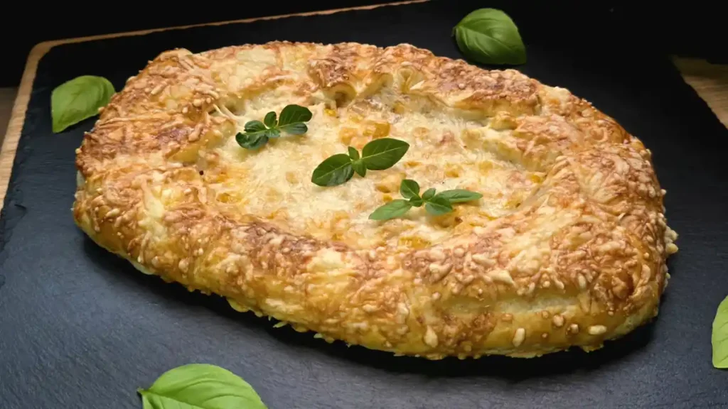 Pizza-Galette aus Blätterteig mit Schinken, Mais und Käse
