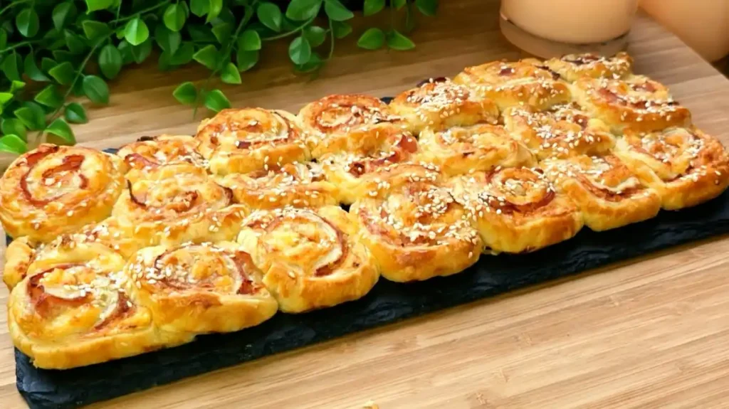 Schinken-Käse-Schnecken aus Blätterteig mit Prosciutto in der Backform